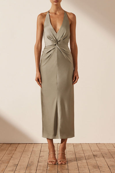 Luxe Twist Front Halter Midi Dress | Eucalyptus | Dresses | Shona