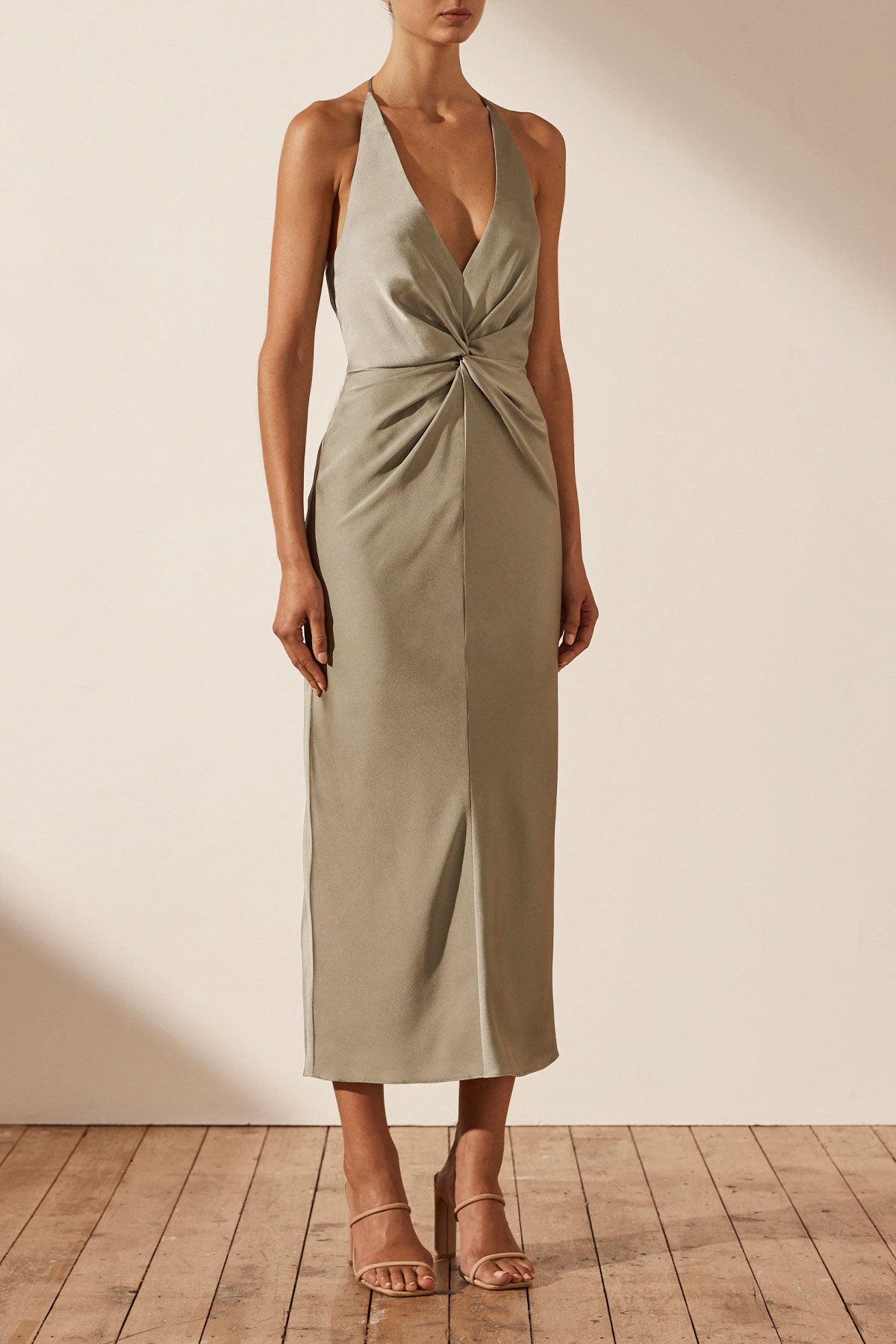 Luxe Twist Front Halter Midi Dress | Eucalyptus | Dresses | Shona Joy
