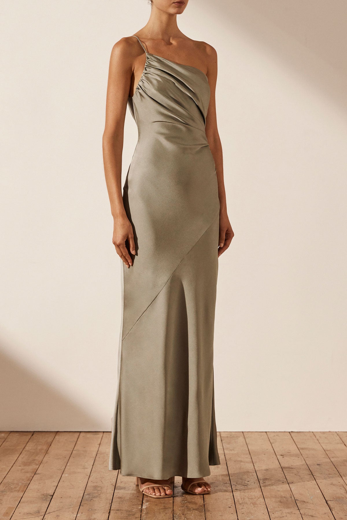 Luxe Asymmetrical Gathered Maxi Dress | Eucalyptus | Dresses | Shona Joy