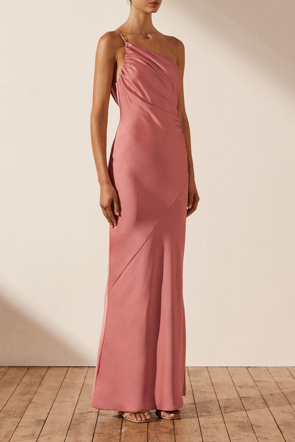 Luxe Asymmetrical Gathered Maxi Dress | Rose | Dresses | Shona Joy