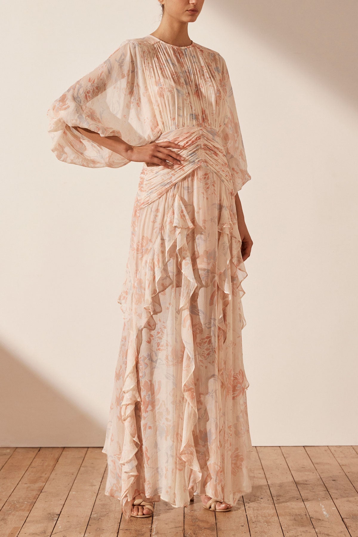Faye Round Neck Balloon Sleeve Maxi Dress | Blush/Multi | Dresses | Shona  Joy