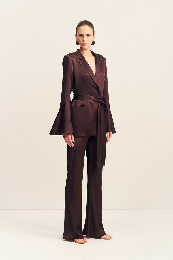 LA LUNE FLARED SLEEVE BELTED BLAZER - ESPRESSO