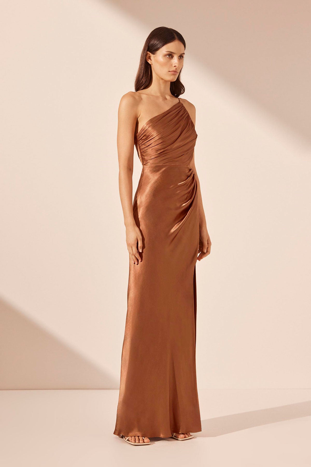 Luxe Asymmetrical Gathered Maxi Dress | Eucalyptus | Dresses | Shona Joy