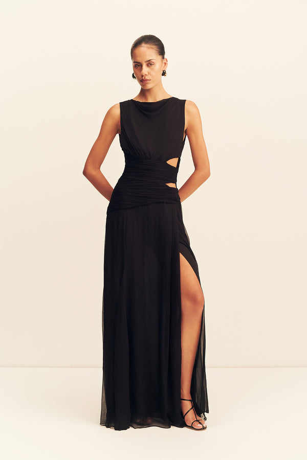 CLAUDE CUT OUT SIDE SPLIT MAXI DRESS - BLACK