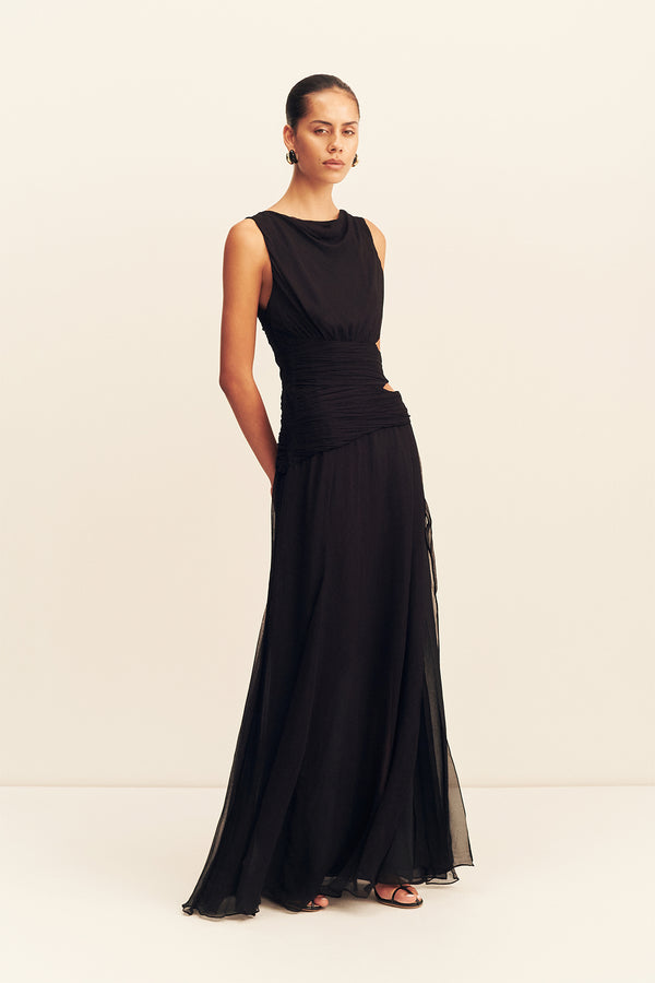 CLAUDE CUT OUT SIDE SPLIT MAXI DRESS - BLACK