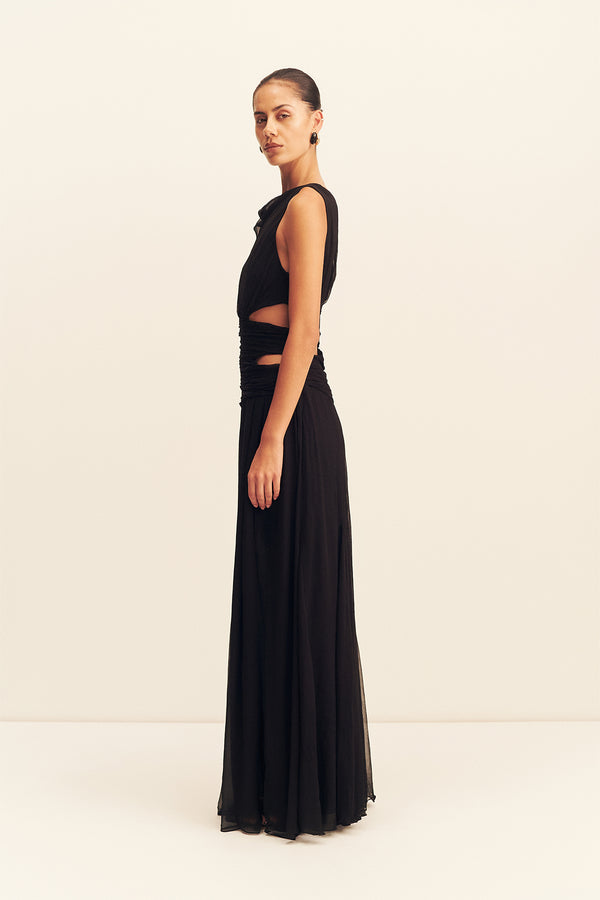 CLAUDE CUT OUT SIDE SPLIT MAXI DRESS - BLACK