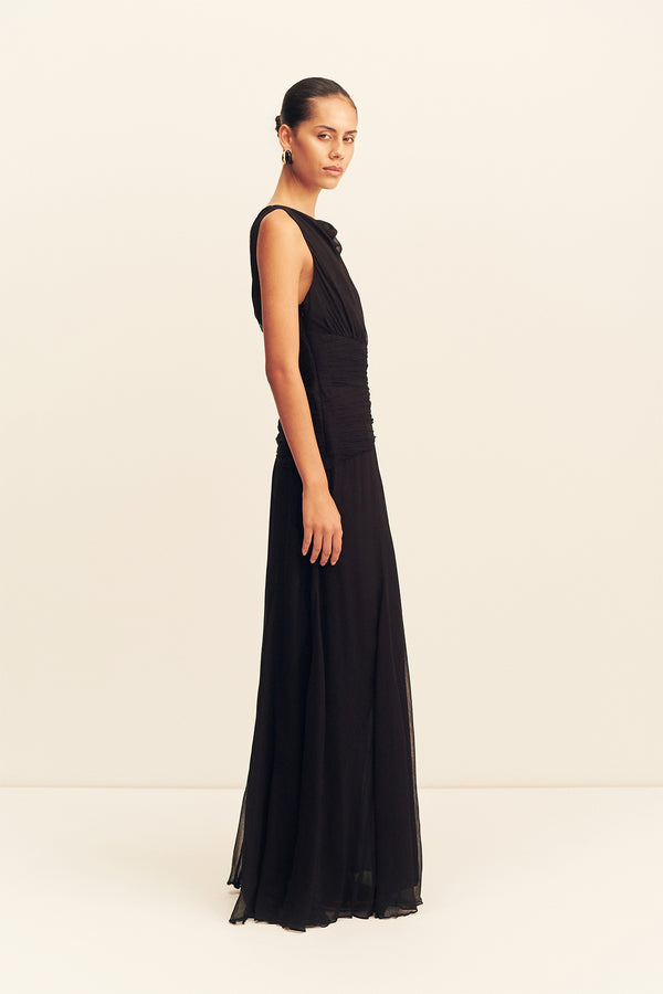 CLAUDE CUT OUT SIDE SPLIT MAXI DRESS - BLACK