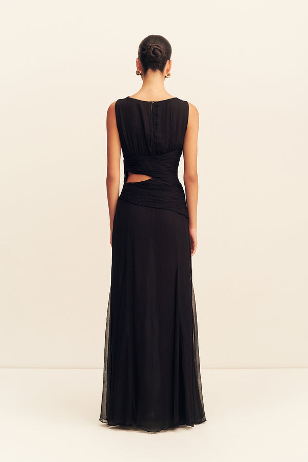 CLAUDE CUT OUT SIDE SPLIT MAXI DRESS - BLACK