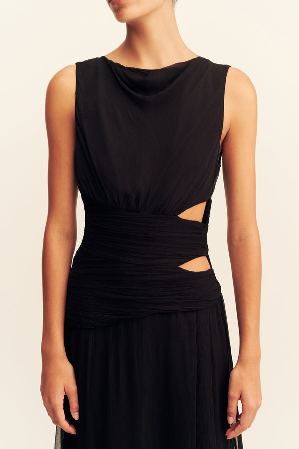 CLAUDE CUT OUT SIDE SPLIT MAXI DRESS - BLACK