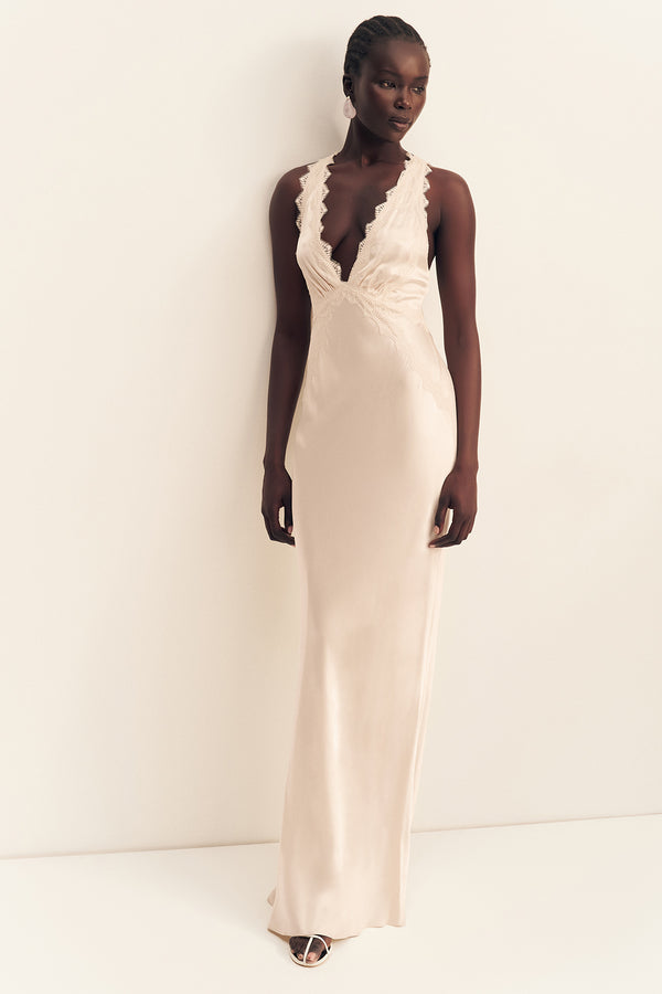 Shona Joy La Lune Lace Cross Back Maxi Dress in White - size Aus 14/US 10 Shona Joy La Lune Lace Cross Back Maxi Dress in White - size Aus 14/US 10