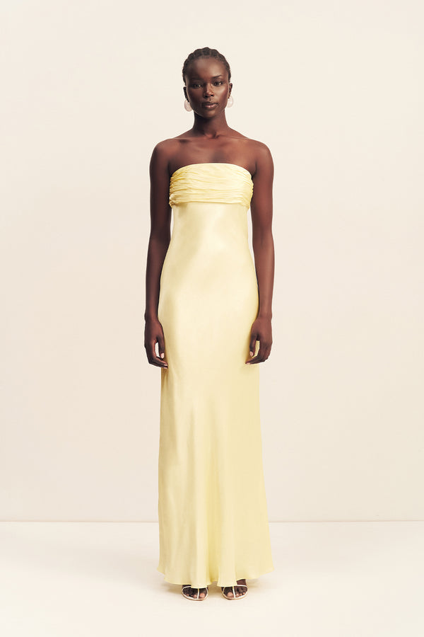 LA LUNE STRAPLESS RUCHED BODICE MAXI DRESS - LEMON_F
