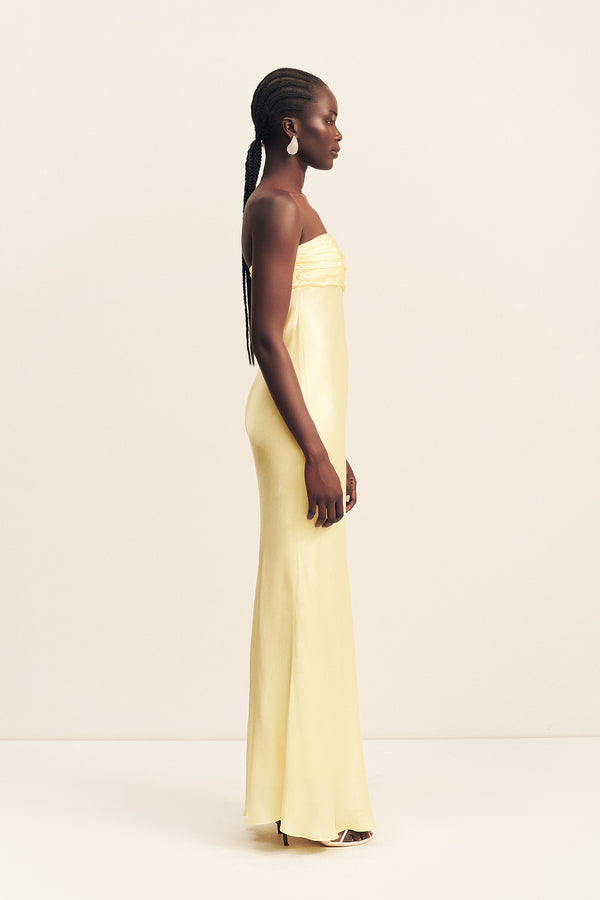 LA LUNE STRAPLESS RUCHED BODICE MAXI DRESS - LEMON