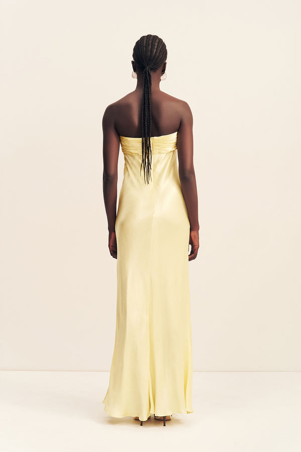 LA LUNE STRAPLESS RUCHED BODICE MAXI DRESS - LEMON