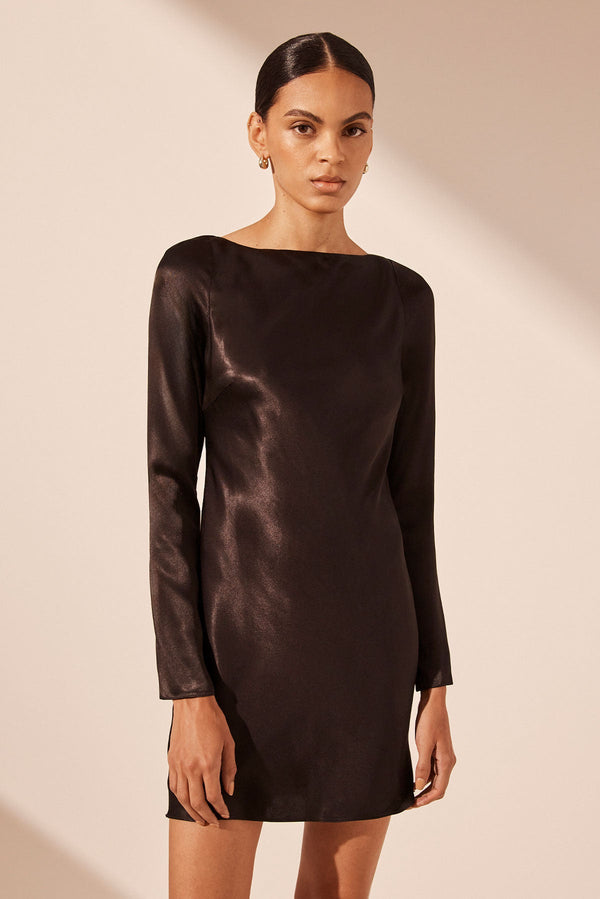 LA LUNE LONG SLEEVE BACKLESS MINI DRESS - BLACK_D