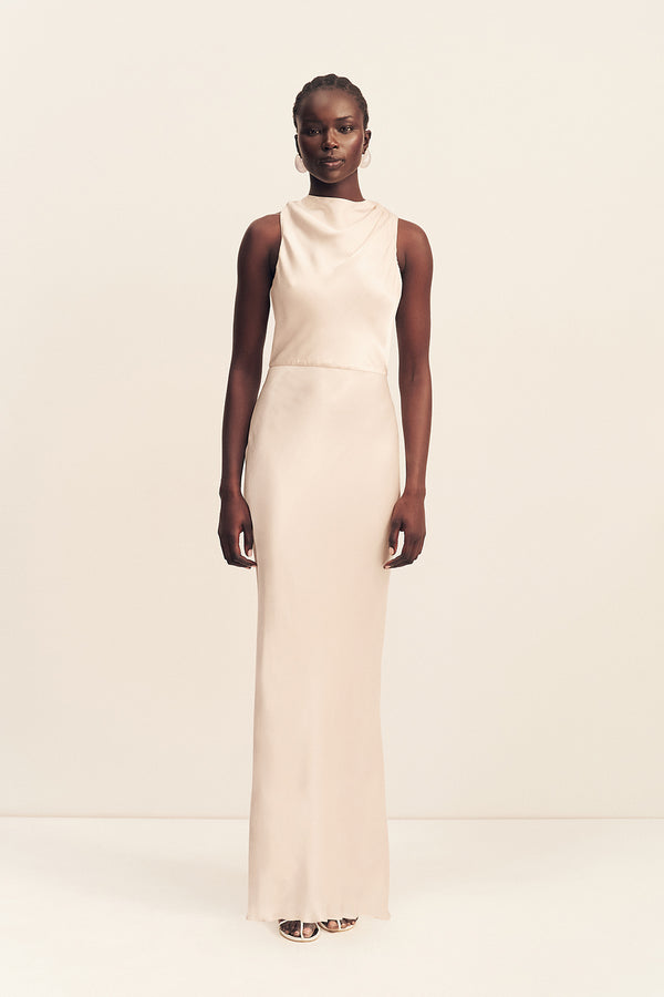 LA LUNE HIGH NECK MAXI DRESS - CREAM_F