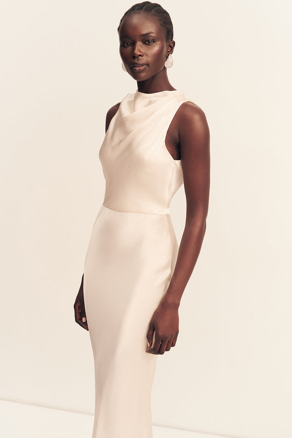 LA LUNE HIGH NECK MAXI DRESS - CREAM