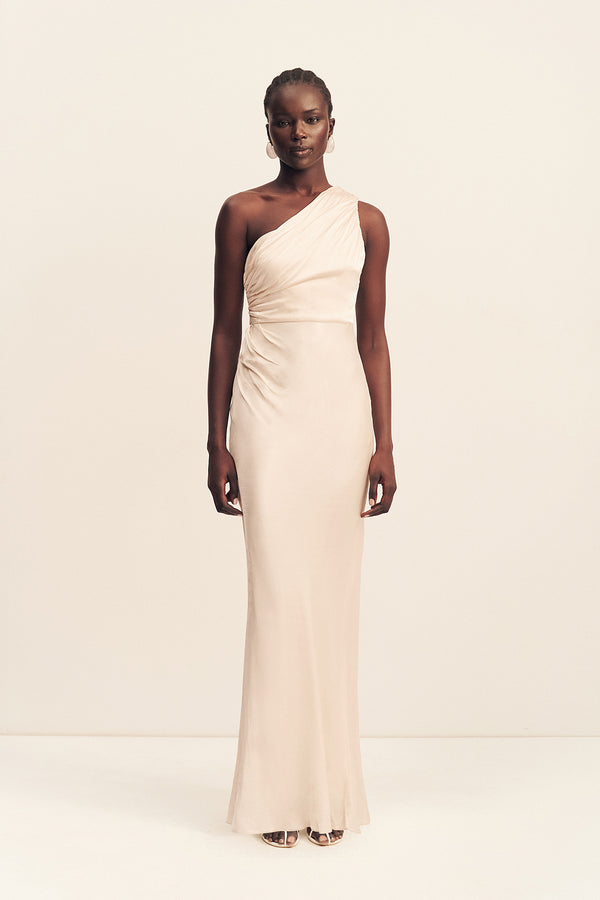 LA LUNE GATHERED ONE SHOULDER MAXI DRESS - CREAM_F