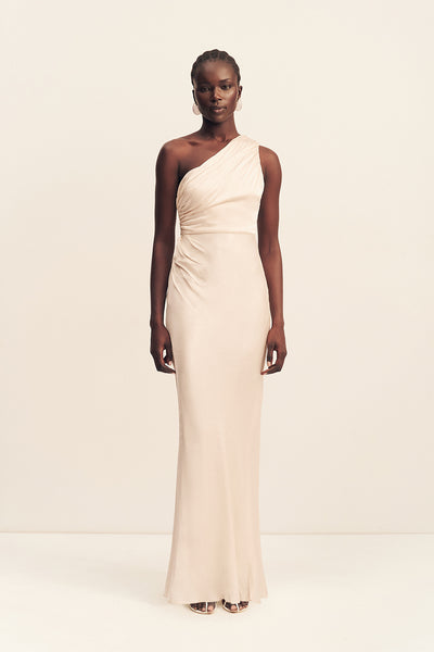 La Lune Gathered One Shoulder Maxi Dress | Cream | Dresses | Shona