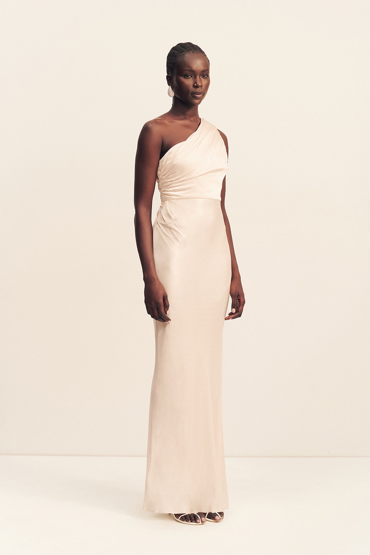 La Lune Gathered One Shoulder Maxi Dress | Cream | Dresses | Shona