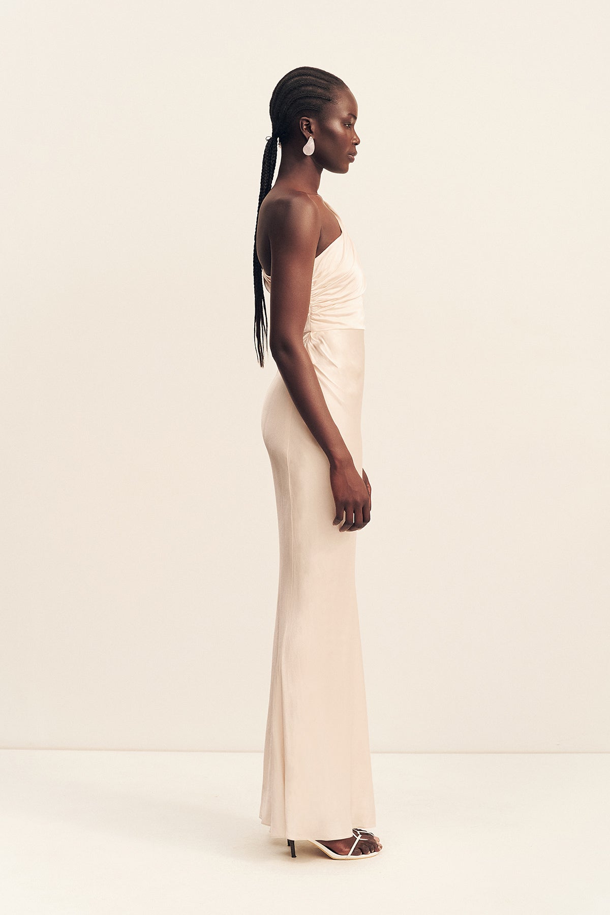 La Lune Gathered One Shoulder Maxi Dress | Cream | Dresses | Shona