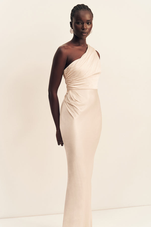 La Lune Gathered One Shoulder Maxi Dress | Cream | Dresses | Shona Joy Shona Joy US La Lune Gathered One Shoulder Maxi Dress | Cream | Dresses | Shona Joy Shona Joy US