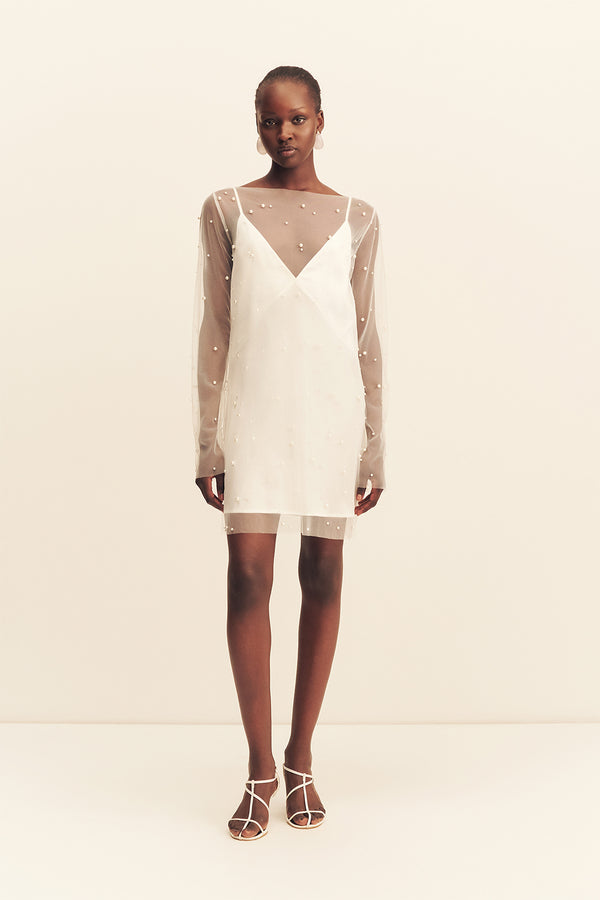 Shona Joy Opaline Sheer Pearl Mini Dress in Ivory - Size aus 6/US 2 Shona Joy Opaline Sheer Pearl Mini Dress in Ivory - Size aus 6/US 2