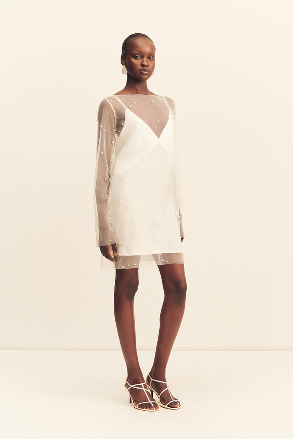 Shona Joy Opaline Sheer Pearl Mini Dress in Ivory - size Aus 6/US 2 Shona Joy Opaline Sheer Pearl Mini Dress in Ivory - size Aus 6/US 2