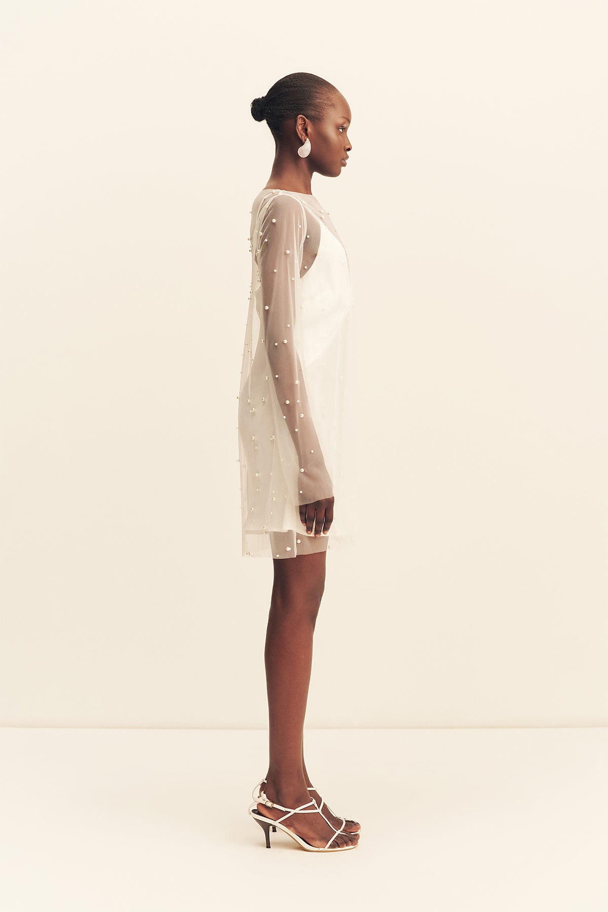 Opaline Sheer Pearl Mini Dress | Ivory | Dresses | Shona Joy