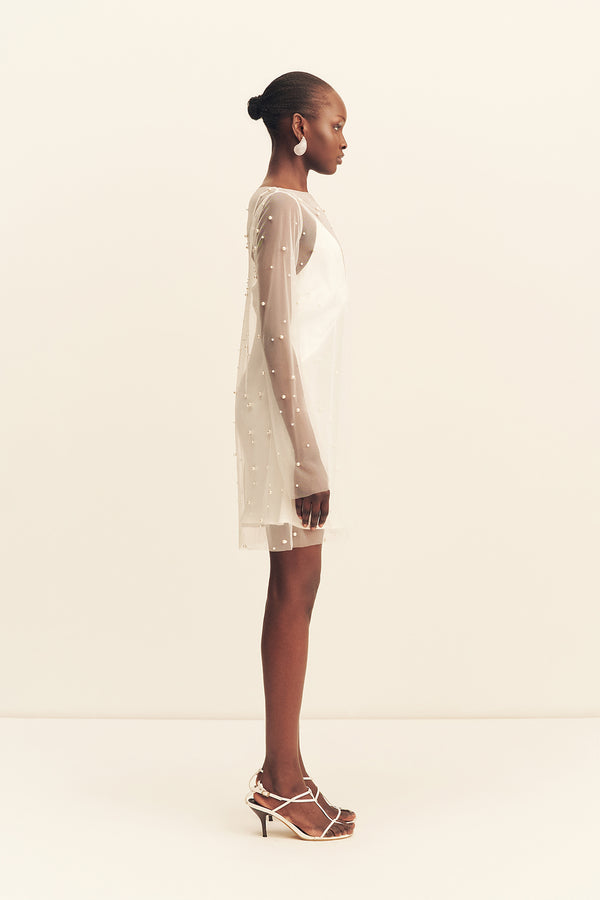 OPALINE SHEER PEARL MINI DRESS