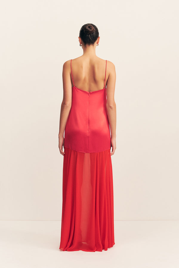 MORAYA DROPPED WAIST MAXI DRESS - CHILLI