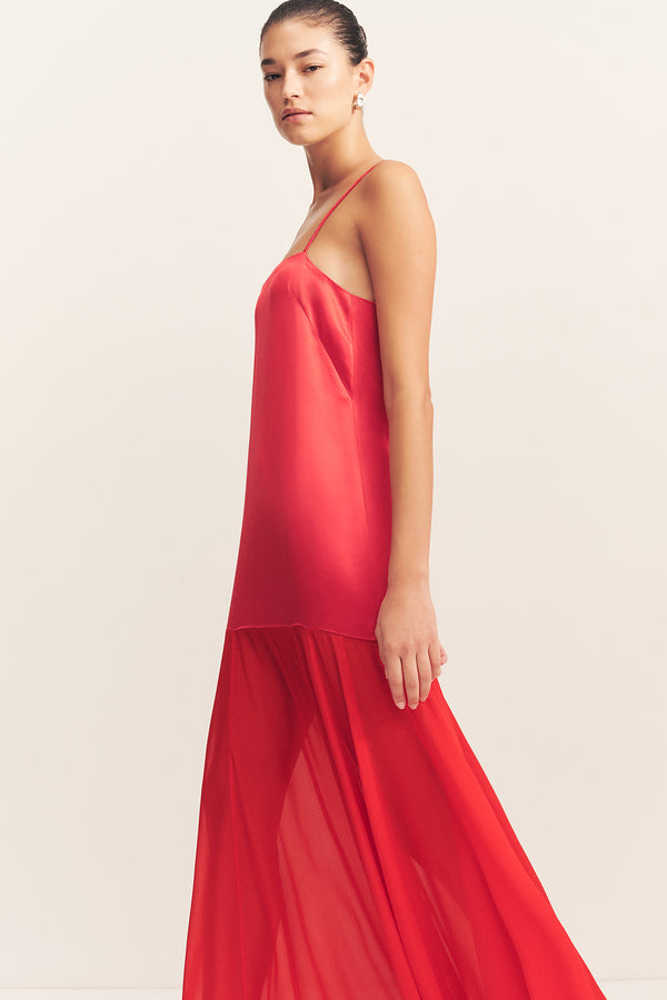 MORAYA DROPPED WAIST MAXI DRESS - CHILLI