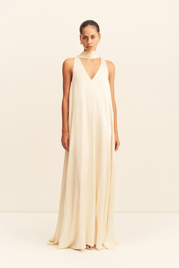 LA LUNE SCARF PANELLED MAXI DRESS - CREAM_F
