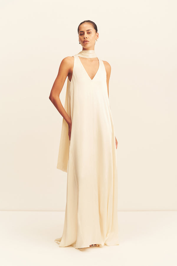 LA LUNE SCARF PANELLED MAXI DRESS - CREAM