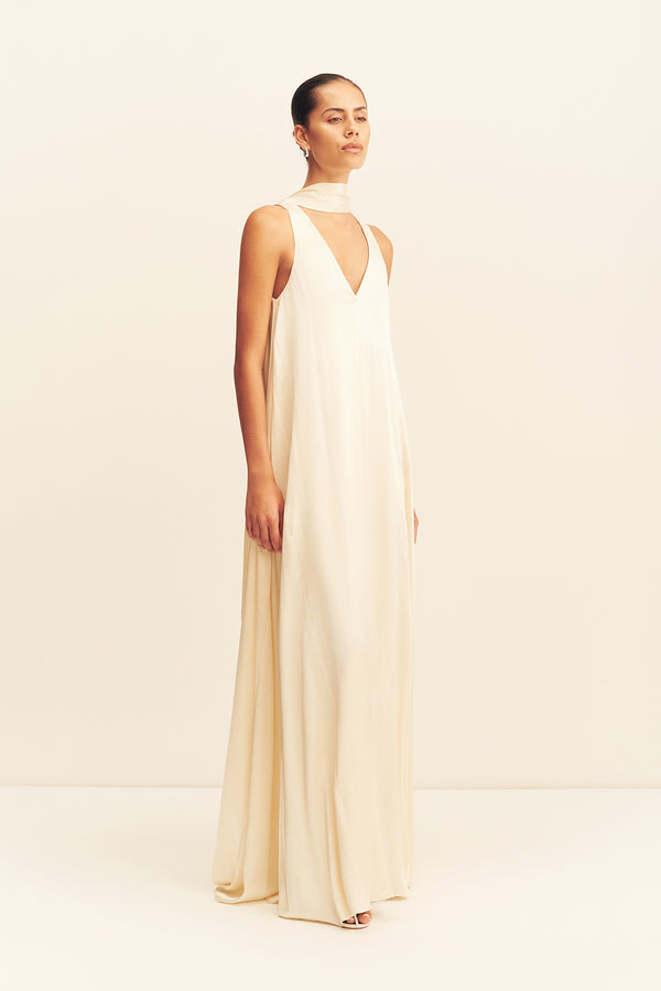 LA LUNE SCARF PANELLED MAXI DRESS - CREAM