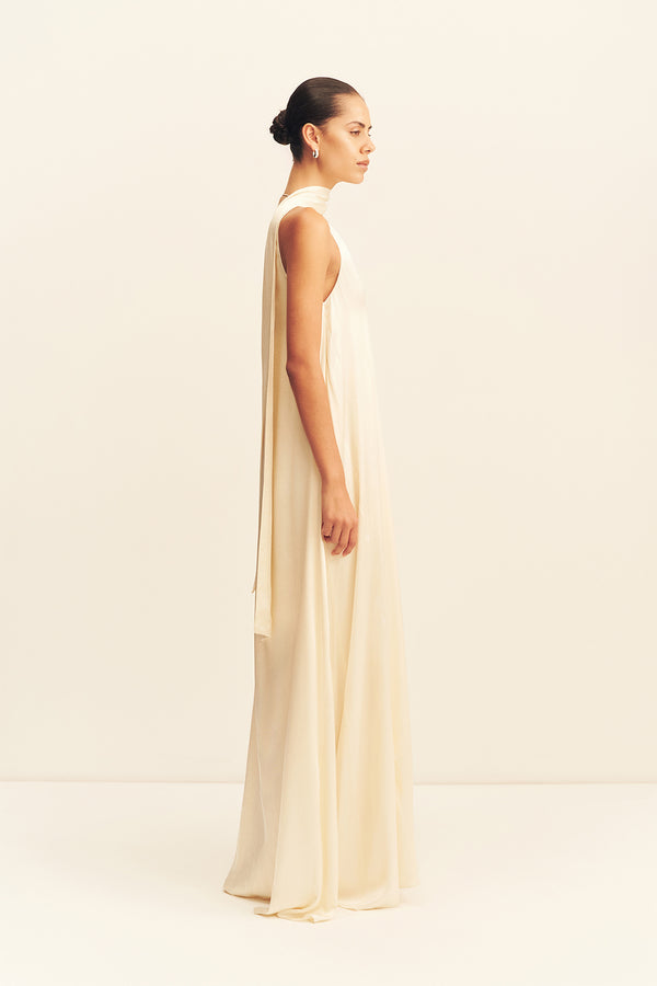 LA LUNE SCARF PANELLED MAXI DRESS - CREAM