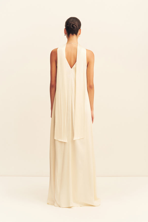 LA LUNE SCARF PANELLED MAXI DRESS - CREAM