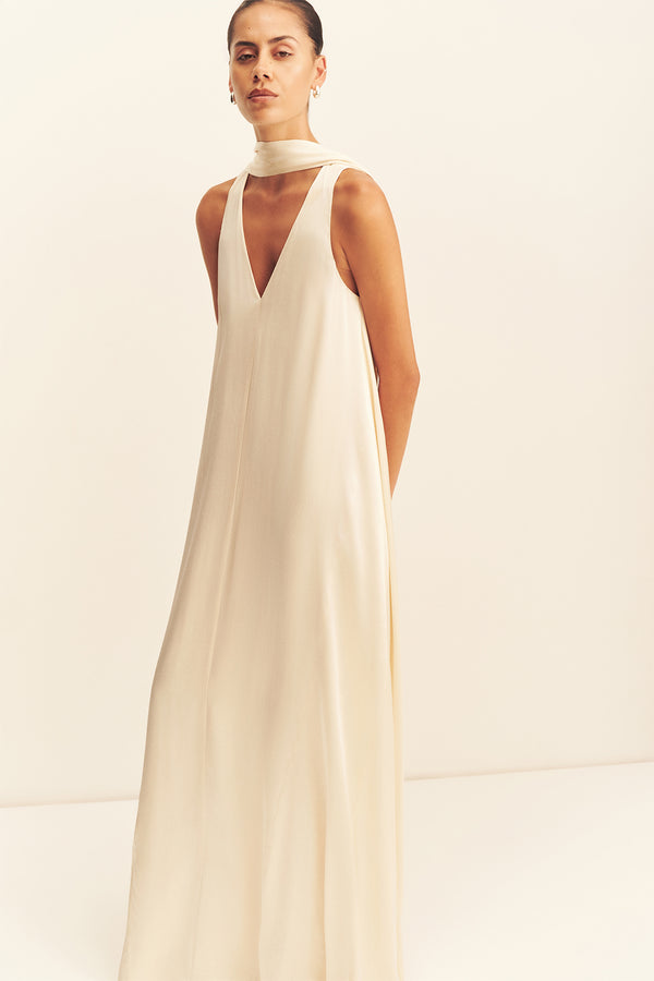 LA LUNE SCARF PANELLED MAXI DRESS - CREAM