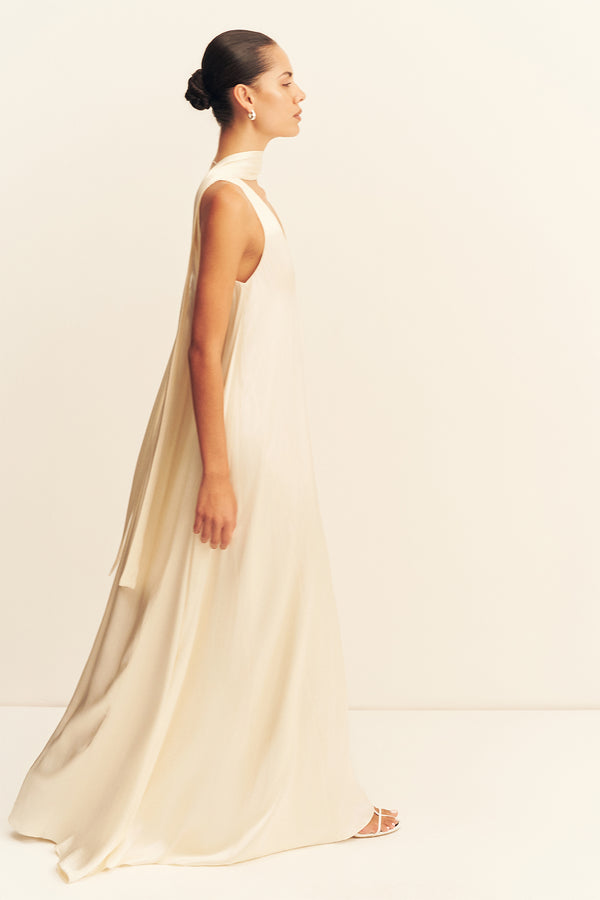 LA LUNE SCARF PANELLED MAXI DRESS - CREAM