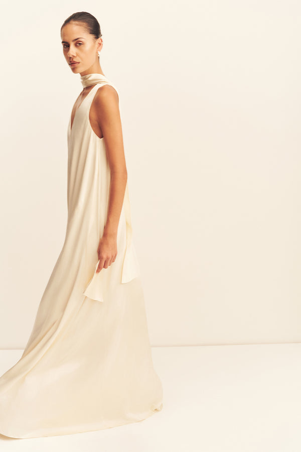 LA LUNE SCARF PANELLED MAXI DRESS - CREAM