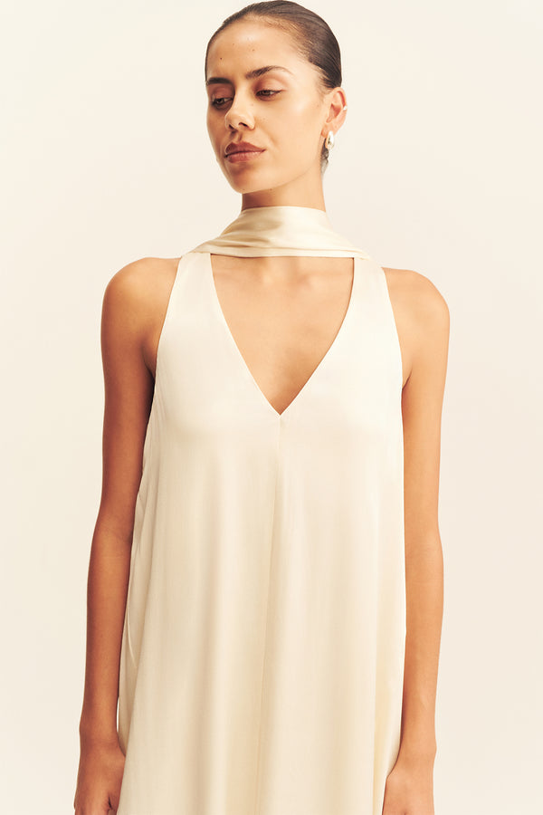 LA LUNE SCARF PANELLED MAXI DRESS - CREAM