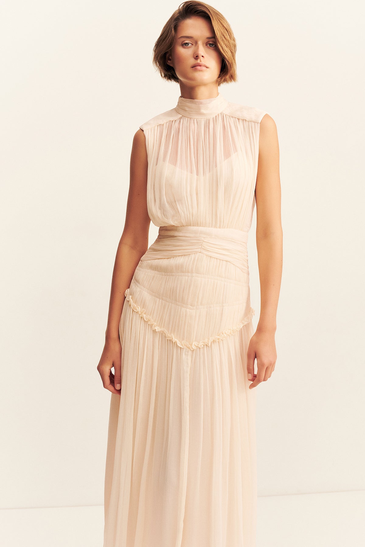 Clemence High Neck Midi Dress | Cream | Dresses | Shona Joy