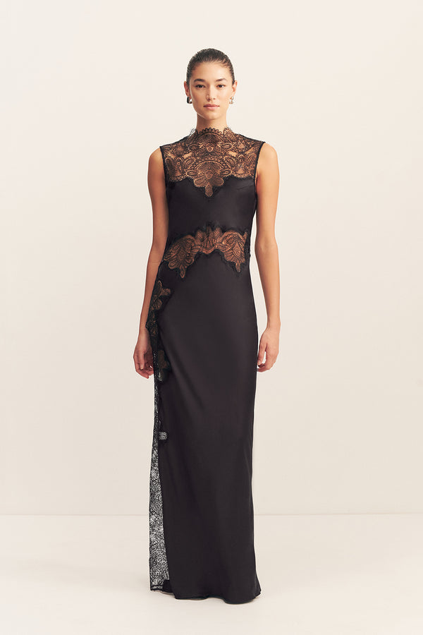 JAMILA LACE HIGH NECK MAXI DRESS - BLACK_F
