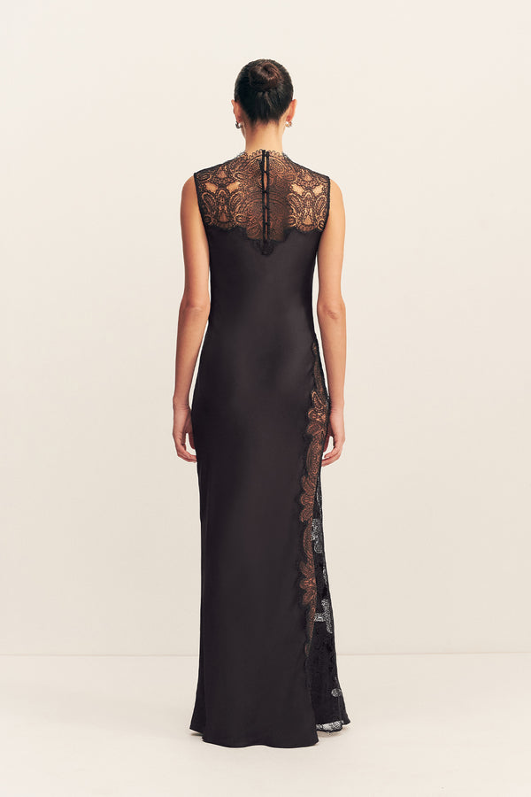 JAMILA LACE HIGH NECK MAXI DRESS - BLACK