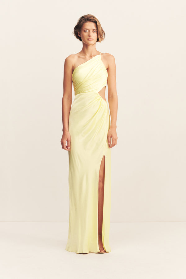 LA LUNE ASYMMETRICAL GATHERED MAXI DRESS - LEMON_F