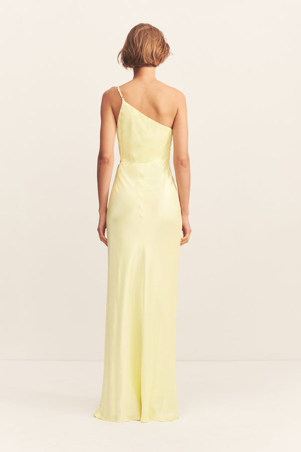 LA LUNE ASYMMETRICAL GATHERED MAXI DRESS - LEMON
