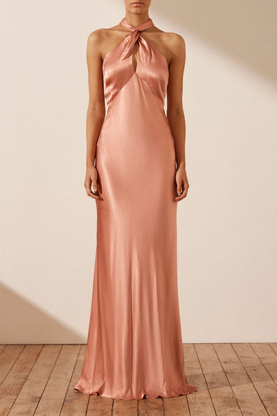 La Lune Asymmetrical Gathered Maxi Dress, Antique Rose