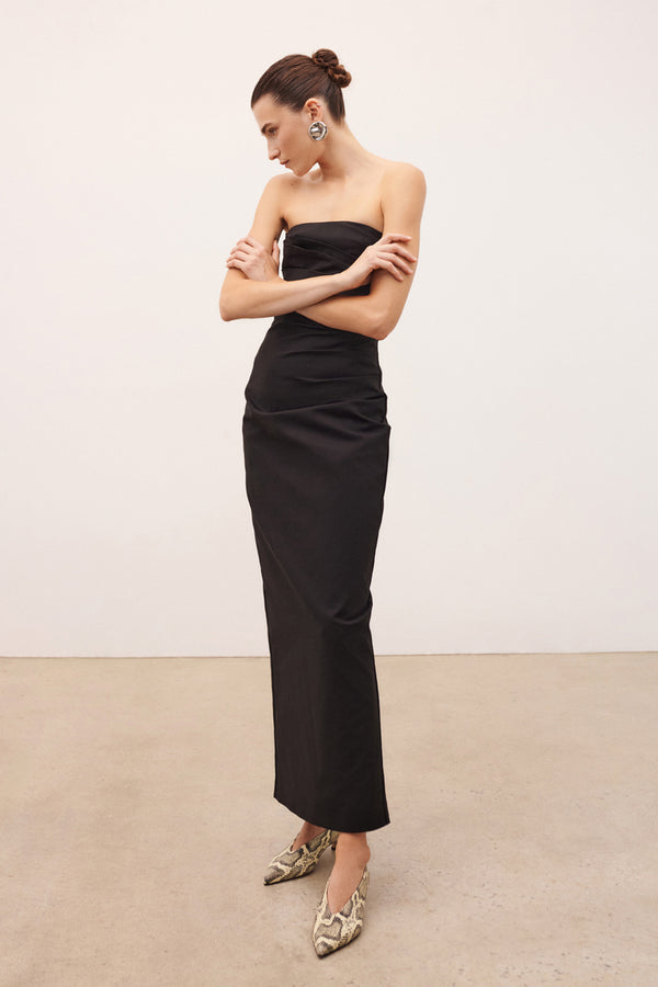 LANI STRAPLESS DRAPED MAXI DRESS - BLACK