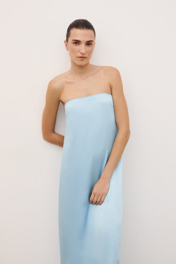 shona joy la lune strapless column satin maxi dress Shona Joy - La Lune Strapless Column Maxi Dress - Iceberg Blue