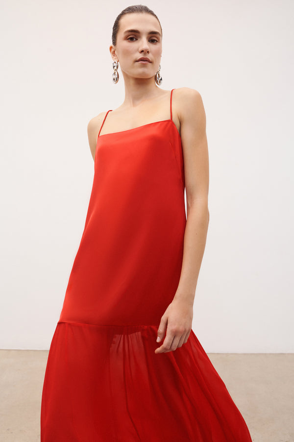 MORAYA DROPPED WAIST MAXI DRESS - CHILLI