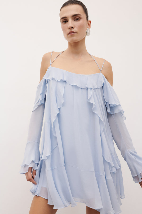 EMORY TIERED MINI DRESS - ARCADIAN BLUE